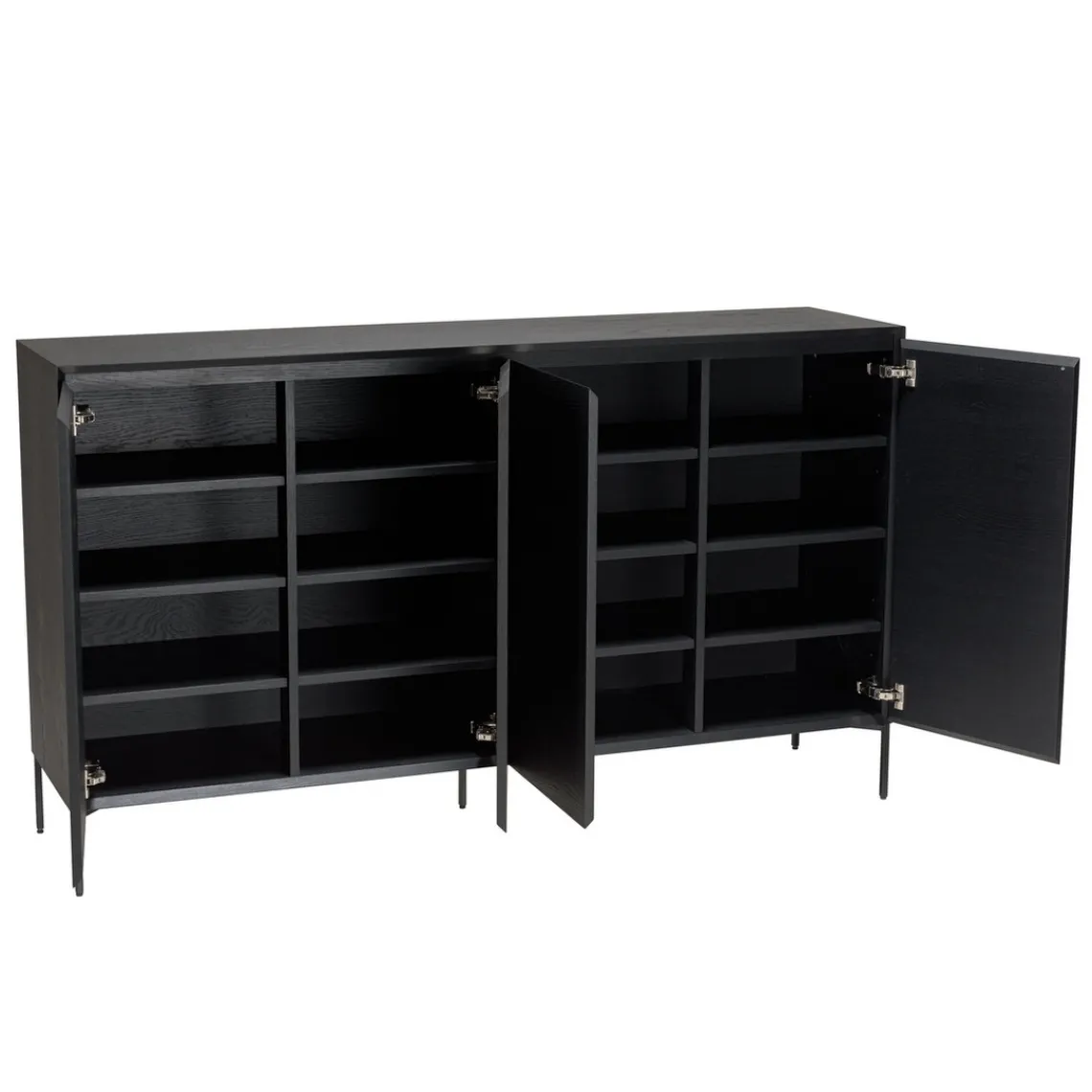 Macabane Buffet 4 portes 6 étagères pieds métal MAXENDRE Noir Best