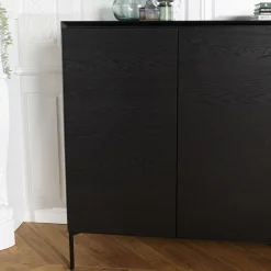 Macabane Buffet 4 portes 6 étagères pieds métal MAXENDRE Noir Best