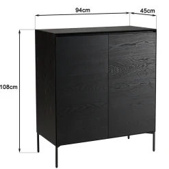 Macabane Buffet 2 portes 3 étagères pieds métal MAXENDRE Noir Best