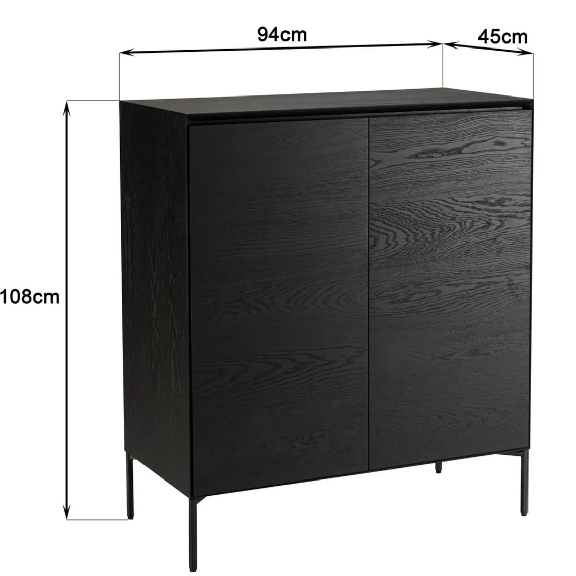 Macabane Buffet 2 portes 3 étagères pieds métal MAXENDRE Noir Best