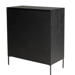 Macabane Buffet 2 portes 3 étagères pieds métal MAXENDRE Noir Best