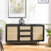 Macabane Buffet Noir 2 Portes Coulissantes 1 Porte Abattante Cannage YANIS New