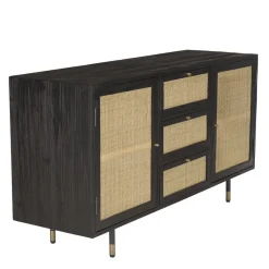 Macabane Buffet Noir 2 Portes Coulissantes 1 Porte Abattante Cannage YANIS New