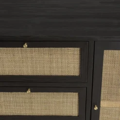 Macabane Buffet Noir 2 Portes Coulissantes 1 Porte Abattante Cannage YANIS New