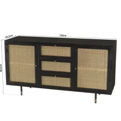 Macabane Buffet Noir 2 Portes Coulissantes 1 Porte Abattante Cannage YANIS New