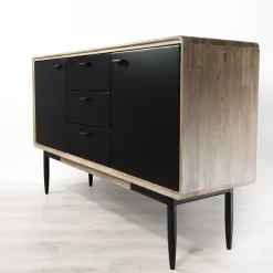 Macabane Buffet PALOMA Marron 3 Tiroirs 2 Portes Bois Et Métal New