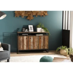 Macabane Buffet SIXTINE 3 Portes Et 1 Étagère Bois Teck Recyclé Acacia Mahogany Et Métal Online
