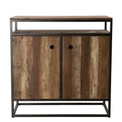 Macabane Buffet SIXTINE 2 Portes Et 1 Étagère Bois Teck Recyclé Acacia Mahogany Et Métal Clearance