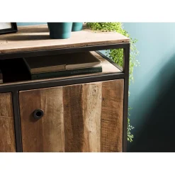 Macabane Buffet SIXTINE 2 Portes Et 1 Étagère Bois Teck Recyclé Acacia Mahogany Et Métal Clearance