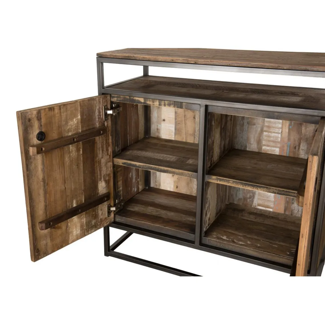 Macabane Buffet SIXTINE 2 Portes Et 1 Étagère Bois Teck Recyclé Acacia Mahogany Et Métal Clearance