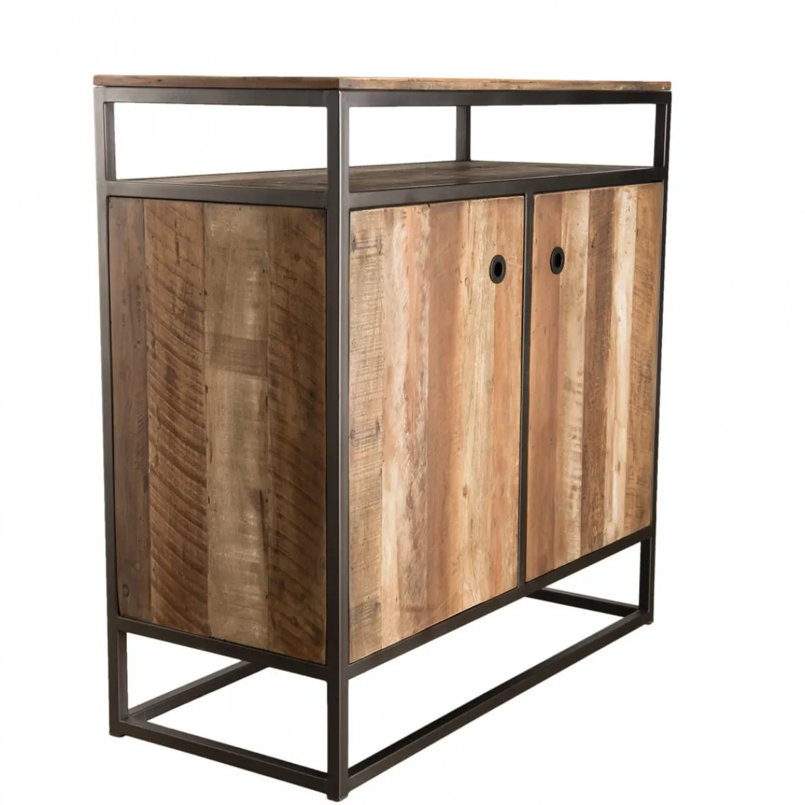 Macabane Buffet SIXTINE 2 Portes Et 1 Étagère Bois Teck Recyclé Acacia Mahogany Et Métal Clearance