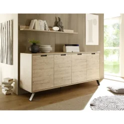 3S. x Home Buffet vaisselier 4 portes PALMA décor chene clair Online
