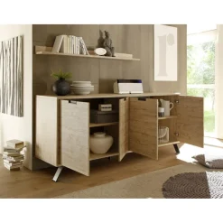 3S. x Home Buffet vaisselier 4 portes PALMA décor chene clair Online