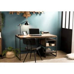 Macabane Bureau 1 Niche Et 1 Tablette Bois Teck Recyclé Acacia Mahogany Et Métal Outlet