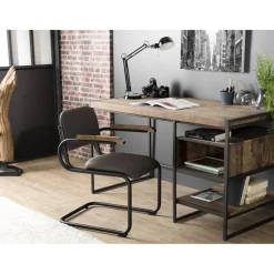 Macabane Bureau 1 Niche Et 1 Tablette Bois Teck Recyclé Acacia Mahogany Et Métal Outlet