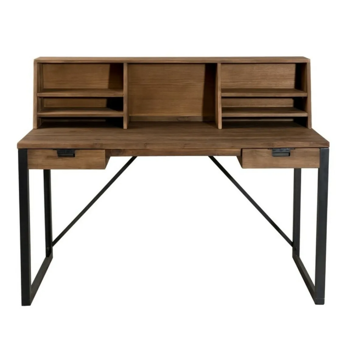 Macabane Bureau 2 tiroirs avec étagères en teck recyclé et métal - Brun Best