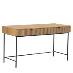 Macabane Bureau 2 tiroirs décor effet bois rainuré noir et naturel SCOTT Sale