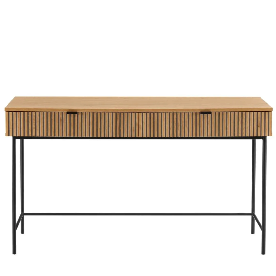 Macabane Bureau 2 tiroirs décor effet bois rainuré noir et naturel SCOTT Sale