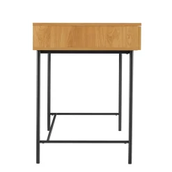 Macabane Bureau 2 tiroirs décor effet bois rainuré noir et naturel SCOTT Sale