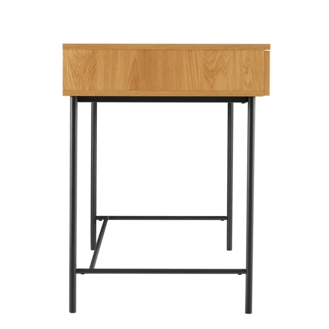 Macabane Bureau 2 tiroirs décor effet bois rainuré noir et naturel SCOTT Sale