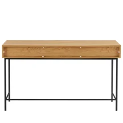 Macabane Bureau 2 tiroirs décor effet bois rainuré noir et naturel SCOTT Sale