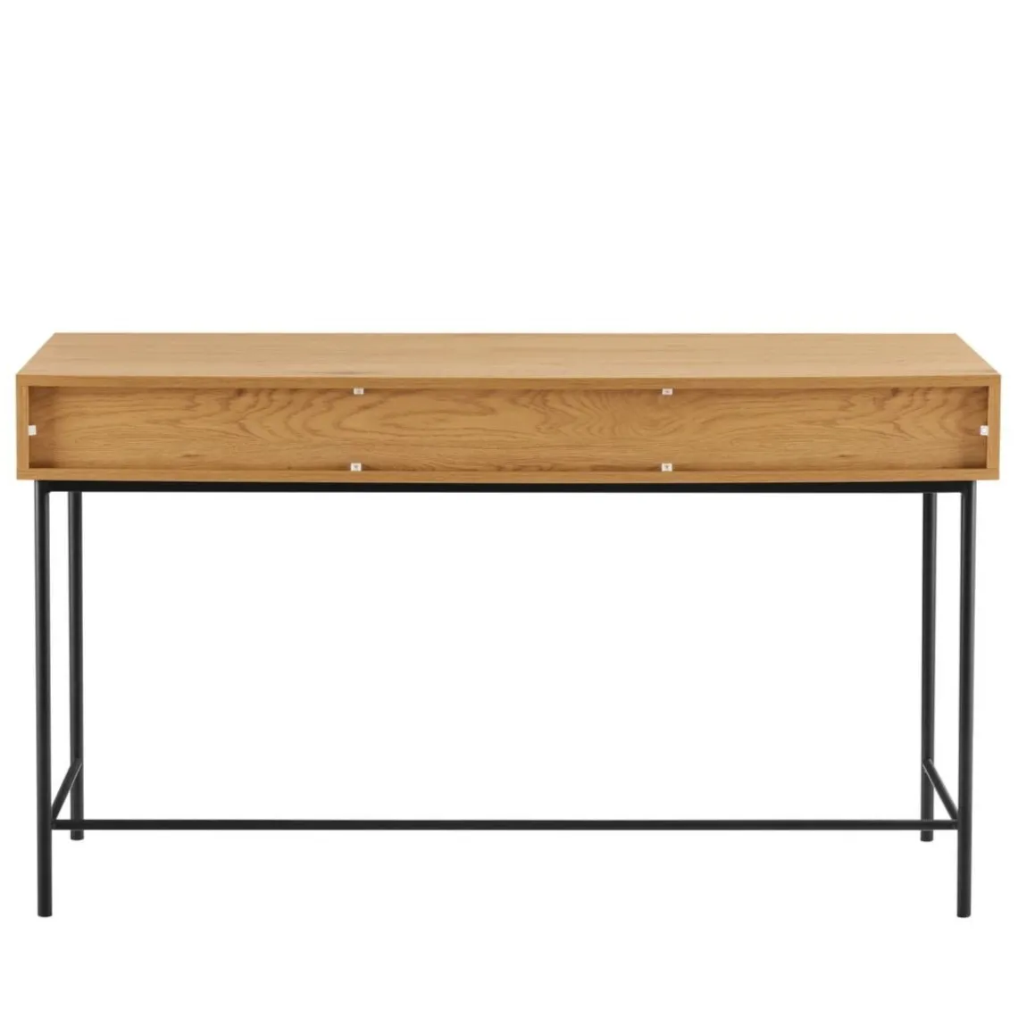 Macabane Bureau 2 tiroirs décor effet bois rainuré noir et naturel SCOTT Sale