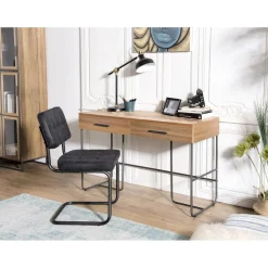Macabane Bureau 2 tiroirs en bois et pieds métal Sale