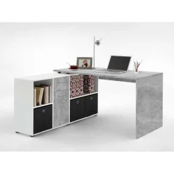 3S. x Home Bureau Angulaire Réversible Gris Béton Blanc MOUFY Outlet