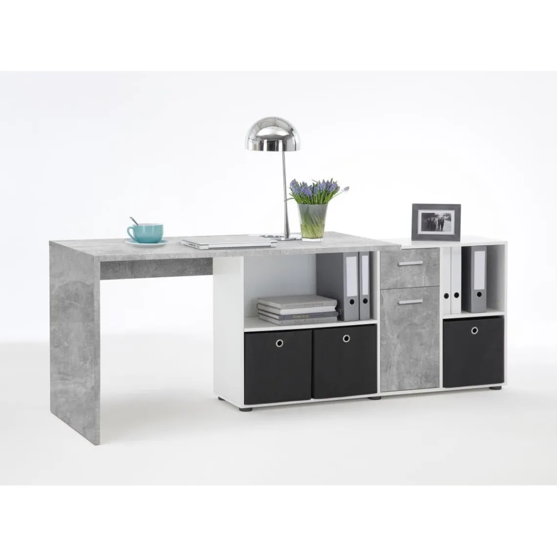 3S. x Home Bureau Angulaire Réversible Gris Béton Blanc MOUFY Outlet