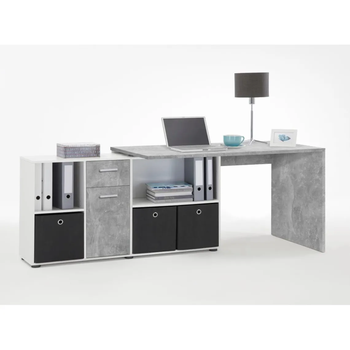 3S. x Home Bureau Angulaire Réversible Gris Béton Blanc MOUFY Outlet