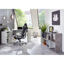 3S. x Home Bureau Angulaire Réversible Gris Béton Blanc MOUFY Outlet