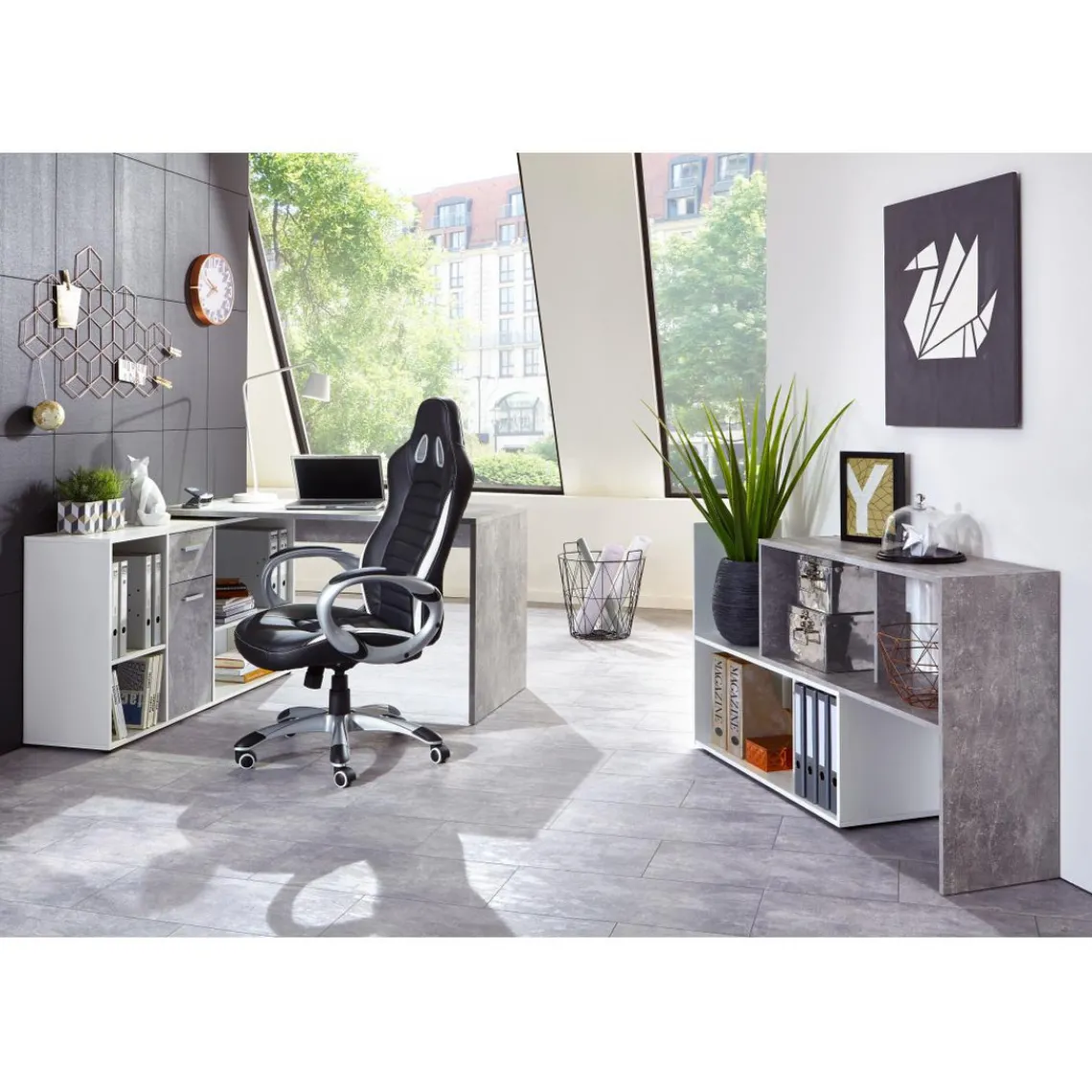 3S. x Home Bureau Angulaire Réversible Gris Béton Blanc MOUFY Outlet