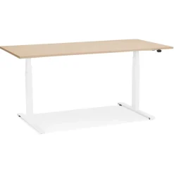 ALTEREGO Bureau assis debout électrique 'TRONIK' blanc avec plateau en bois finition naturelle Clearance