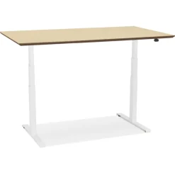 ALTEREGO Bureau assis-debout électrique 'BIONIK'avec plateau en bois finition naturelle et pied en métal blanc Hot