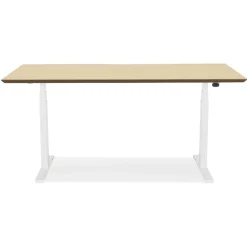 ALTEREGO Bureau assis-debout électrique 'BIONIK'avec plateau en bois finition naturelle et pied en métal blanc Hot