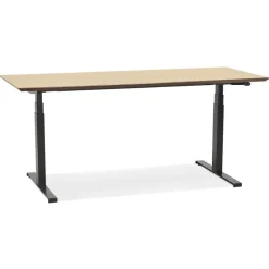 ALTEREGO Bureau assis-debout électrique 'BIONIK'avec plateau en bois finition naturelle et pied en métal noir