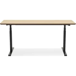 ALTEREGO Bureau assis-debout électrique 'BIONIK'avec plateau en bois finition naturelle et pied en métal noir