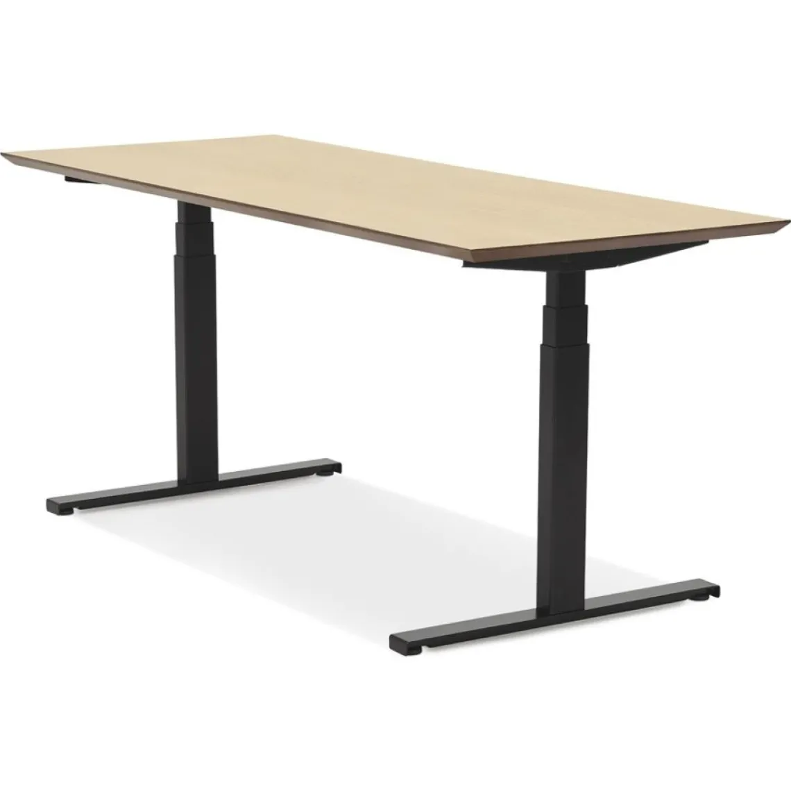 ALTEREGO Bureau assis-debout électrique 'BIONIK'avec plateau en bois finition naturelle et pied en métal noir