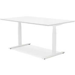 ALTEREGO Bureau assis-debout électrique 'BIONIK'avec plateau en bois et métal blanc