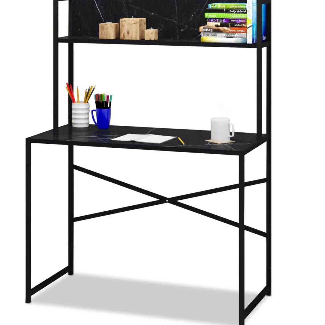 3S. x Home Bureau avec étagère style industriel BUZELIN L100xP50cm Noir Discount