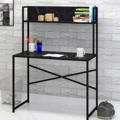 3S. x Home Bureau avec étagère style industriel BUZELIN L100xP50cm Noir Discount
