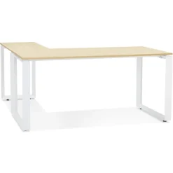 ALTEREGO Bureau d'angle design 'BAKUS' en bois finition naturelle et métal blanc