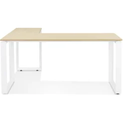 ALTEREGO Bureau d'angle design 'BAKUS' en bois finition naturelle et métal blanc