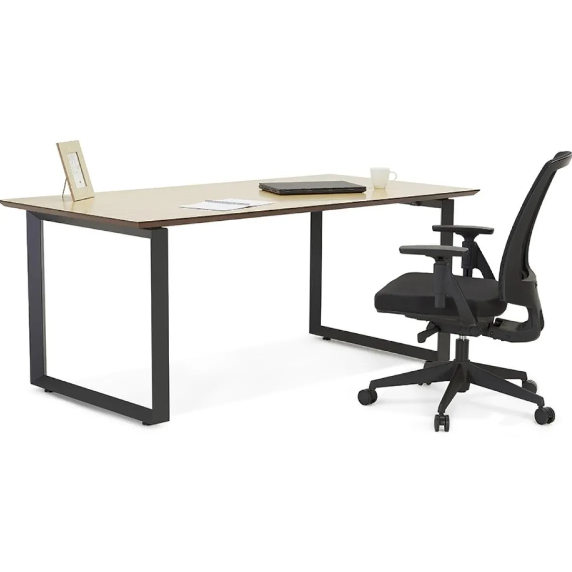 ALTEREGO Bureau de direction droit 'GIMINI' en bois finition naturelle et métal blanc Discount