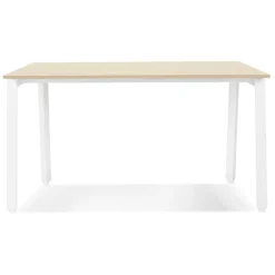 ALTEREGO Bureau droit design 'AMADEUS' en bois finition naturelle et métal blanc Clearance