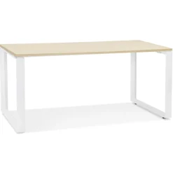 ALTEREGO Bureau droit design 'BAKUS' en bois finition naturelle et métal blanc Discount