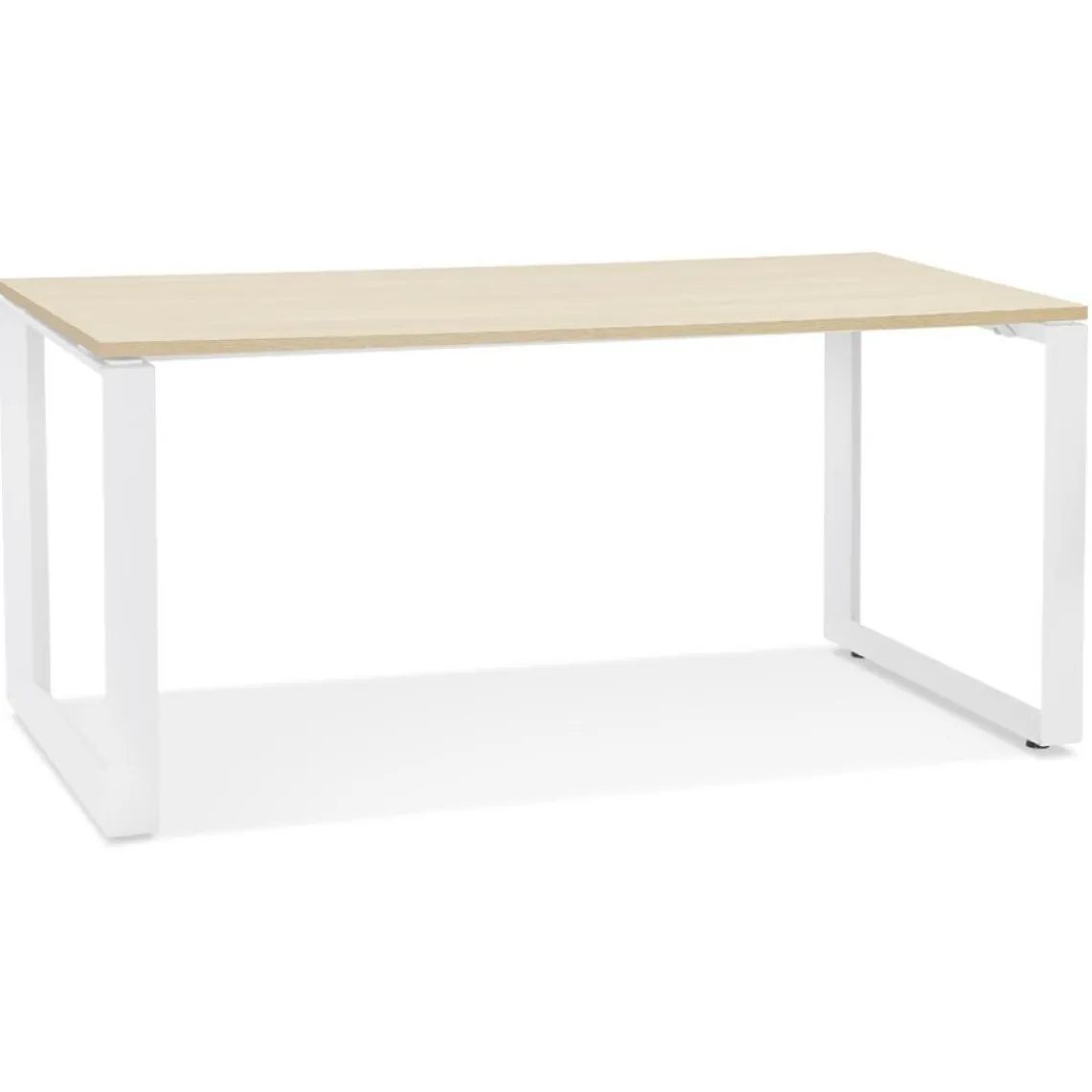 ALTEREGO Bureau droit design 'BAKUS' en bois finition naturelle et métal blanc Discount