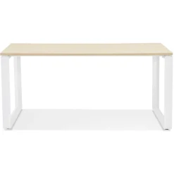ALTEREGO Bureau droit design 'BAKUS' en bois finition naturelle et métal blanc Discount