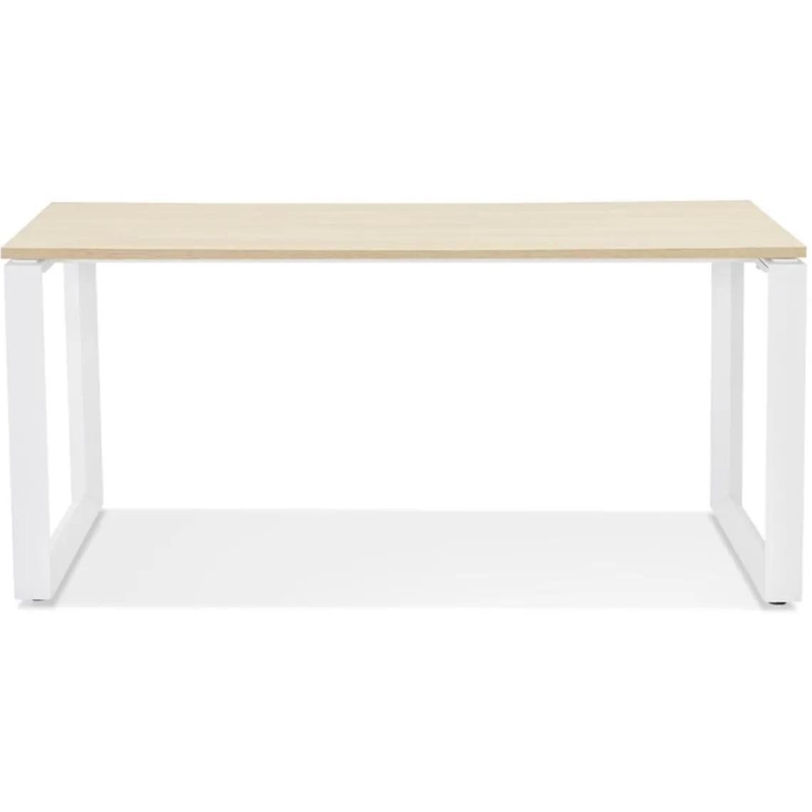 ALTEREGO Bureau droit design 'BAKUS' en bois finition naturelle et métal blanc Discount