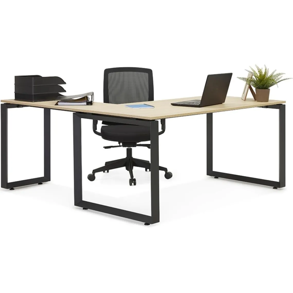 ALTEREGO Bureau droit design 'BAKUS' en bois finition naturelle et métal blanc Discount